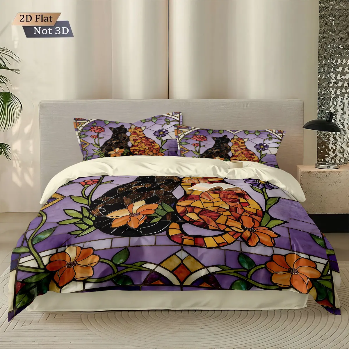 3 قطعة الزجاج التقليد رسمت لطيف القط طباعة Coreless أسفل حاف مجموعة غطاء لينة غرفة نوم الفراش الديكور آلة قابل للغسل