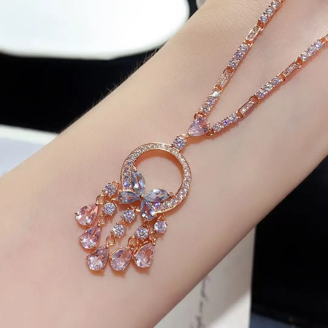 

Ожерелье с бахромой-бабочкой и морганитом, винтажный драгоценный камень из стерлингового серебра 925 пробы