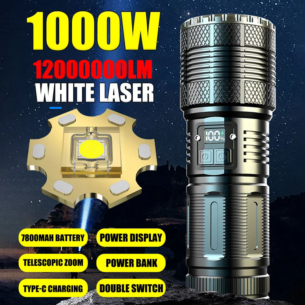 60W High Power Led Flashlights Super Bright Long Range Tactical Torch 7800Mah With Built-in Battery Spotlights Camping Lantern