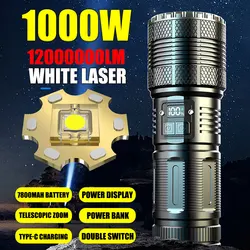 60W High Power Led Flashlights Super Bright Long Range Tactical Torch 7800Mah With Built-in Battery Spotlights Camping Lantern