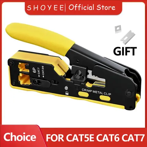 Rj45 Rj12 Rj11 Pass Through Crimp Plier Cat7 Cat6 Cat6A Cat5 Cat5e Stripping Crimping Tool with 8P/6P Ethernet Connectors
