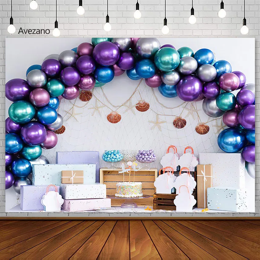 

Avezano Backdrop Photography Shell Underwater Balloon Child Birthday Party Cake Background Decor for Photos Studio Photoshoot