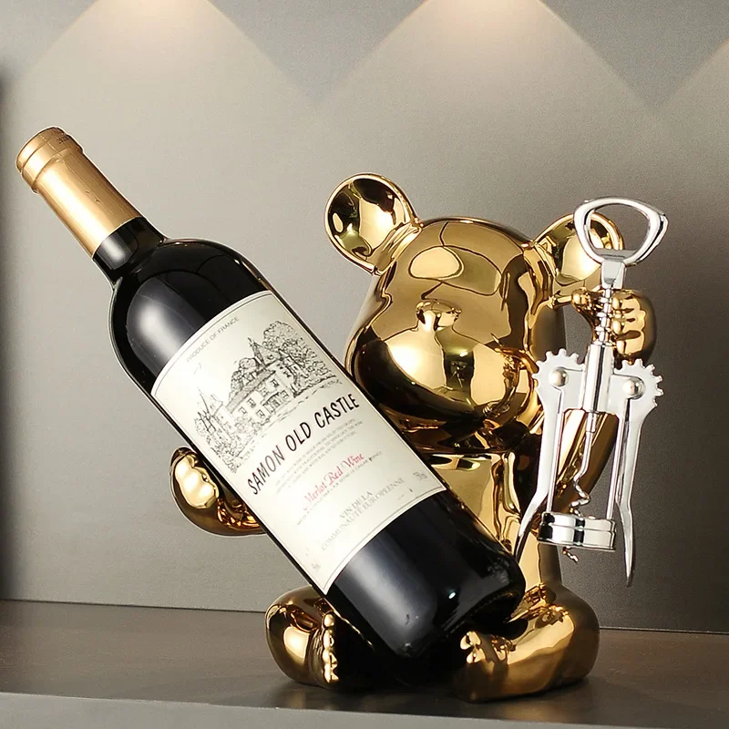 Ceramic Bear Wine Holder Decorative Animal Wine Rack Statue Liquor Bottle Storage for Home Bar Cute