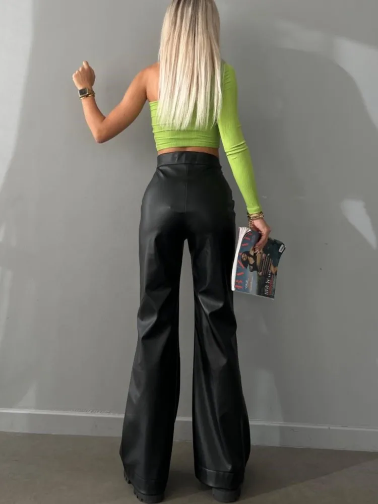 الخريف والشتاء موضة مثير عالية الخصر جلد متوهج بنطلون المرأة شخصية الشارع تنوعا مايكرو سليم بنطال جلدي