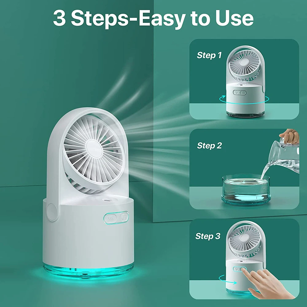 Ventola di nebulizzazione da tavolo ricaricabile piccola ventola di raffreddamento portatile Mister ventola di nebulizzazione da scrivania con vento a 3 velocità per l'home Office all'aperto
