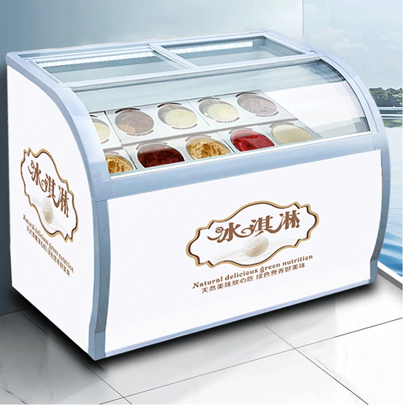 Stainless Steel Ice Cream Showcase 4 Round barrels Or 6 Square Barrels Ice Cream Display Cabinet Popsicle Ice Porridge Freezer