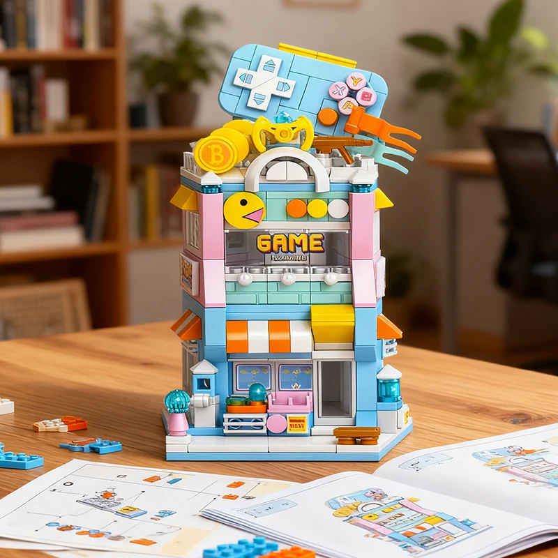 Street View Stad Architectuur Bouwstenen Koffie Ijs Game Store Model Kit Meisjes Bakstenen Kinderen Speelgoed Kerstcadeau