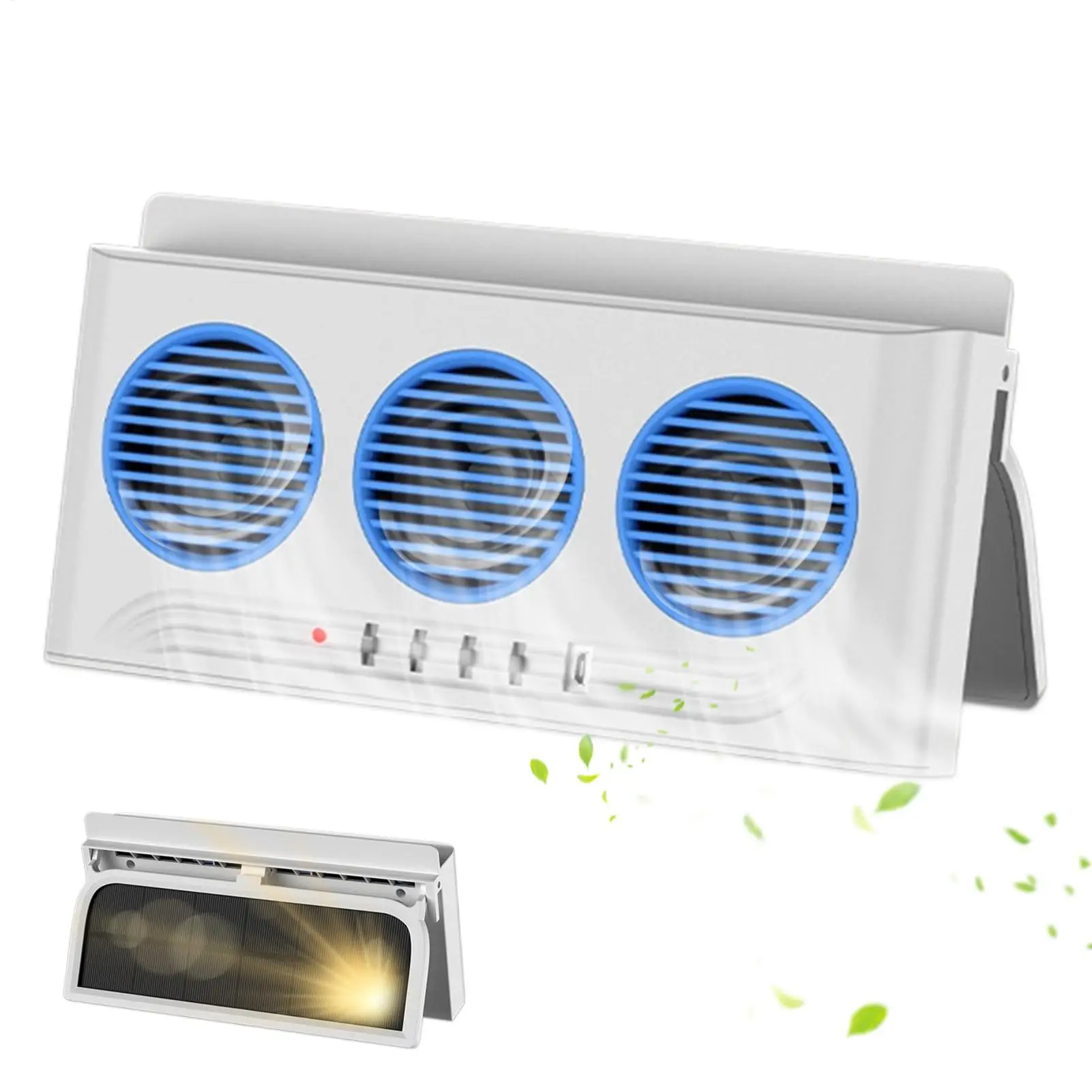Car Fan 3 Outlets Solar Powered Exhaust Cooler Car Window Vent Fan For Van SUV Truck RV Highway Road Trip Daily Driving