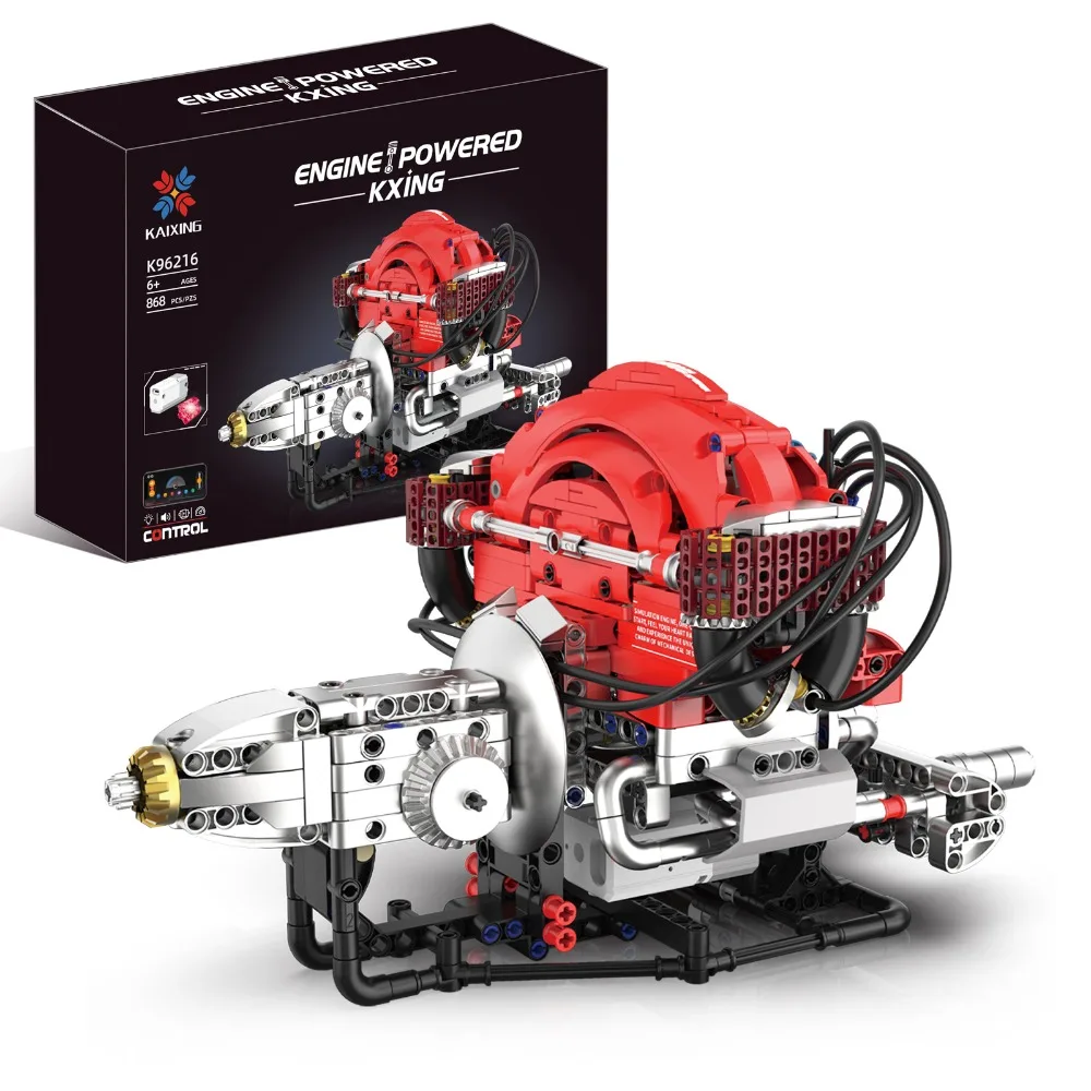 

K96216 Simulation Beetle Engine 868PCS Blocks Model Lighting Version Programmable via App Educational STEM Toy Gift for kids