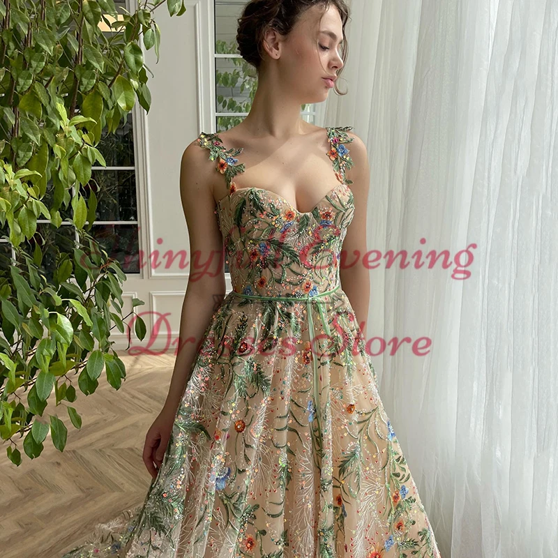 Thinyfull Formal A-Line Prom Evening Dresses Flower Printed Sweetheart Night Dress Saudi Arabia Cocktail Party Gowns Custom Size