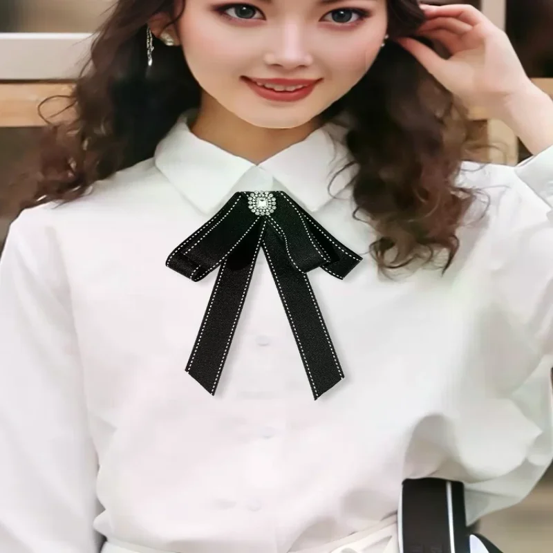 Black Ribbon Fabric Bow Brooch Tie Blouse Sweater Neckline Accessories Decoration