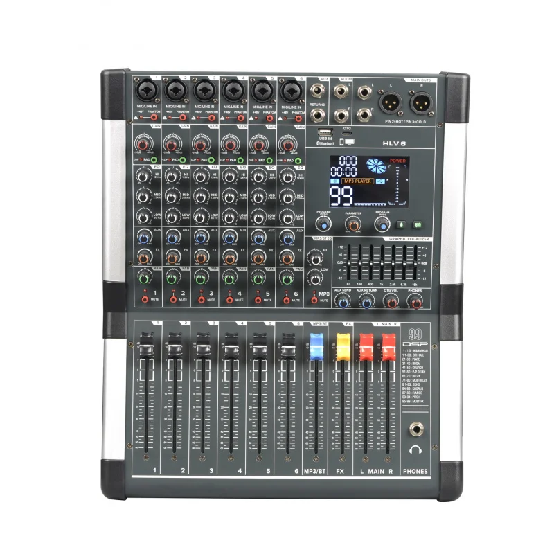 

Трансграничный DJ-микшер Private Model DJMixer6/8/12-канальный с 99 DSP-эффектами, цифровым процессором эффектов, интерфейсом OTG для прямых трансляций и Bluetooth-записью