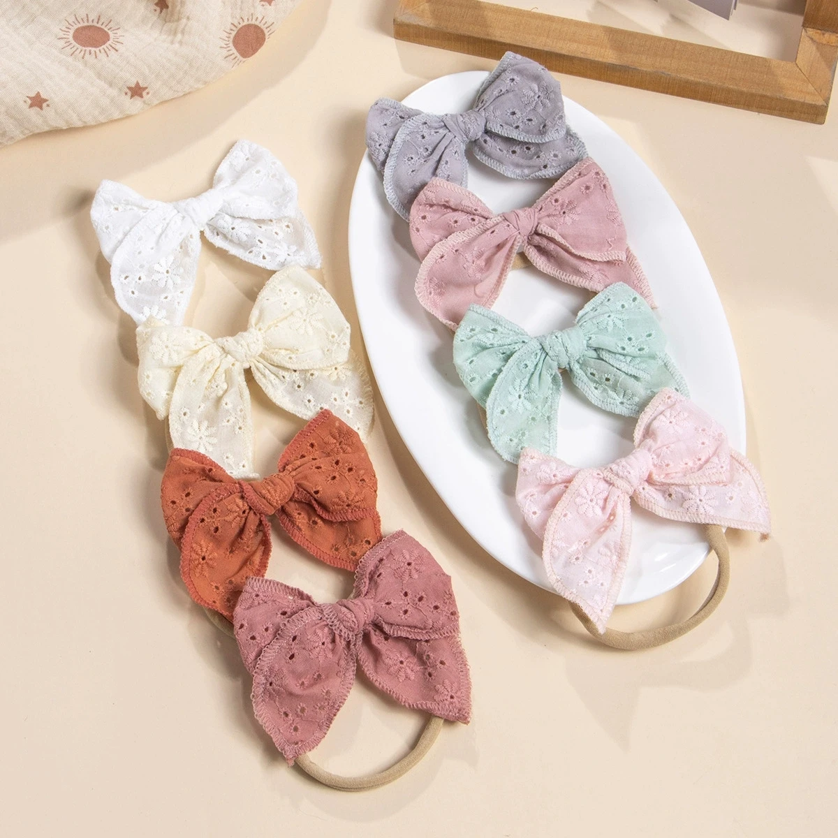 

3Pcs/Set Baby Headbands Embroided Bow Nylon Hair Bands for Children Girls Headwear Newborn Hair Accessories Photography Props