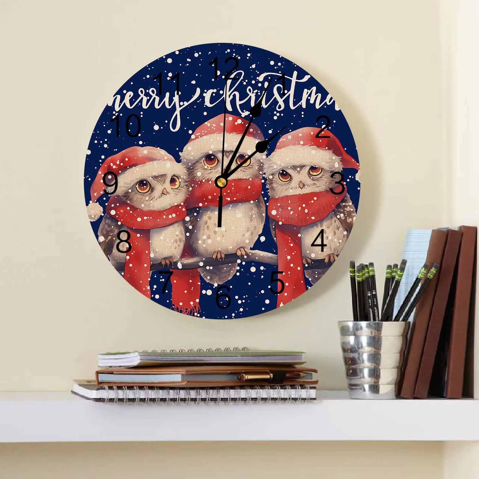 Christmas Winter Owl Pine Tree Wall Clock Large Modern Kitchen Dinning Round Wall Clocks Watches Living Room