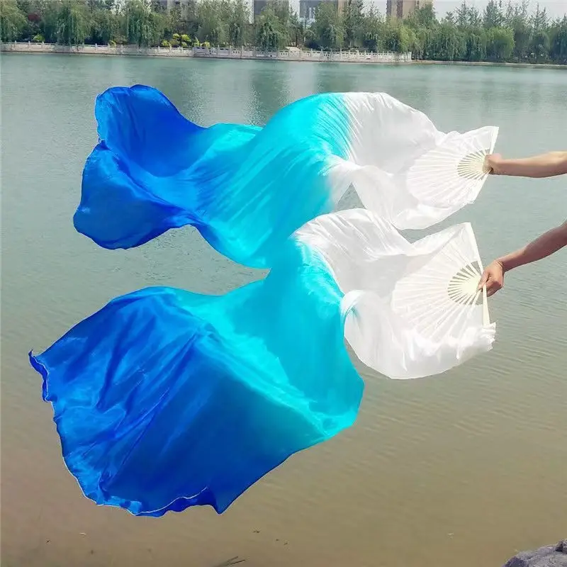 Stage Performance Belly Dance Gradient 180cm Long Fan Imitate Silk Colored Elongated Dancer Props Party Accessories For Woman