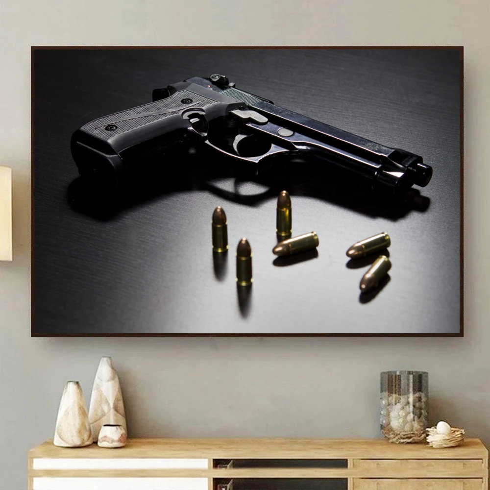 Disassembled Handgun Pictures Pistol Bullet Canvas Painting Wall Art Gun Arms Poster for Living Room Home Wall Decor Cuadros