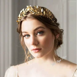 Baroque Golden Metal Leaf Headband Headpiece Crown tiaras Headdress Roman Goddess Greek Hair Jewelry Bride Wedding Accessories