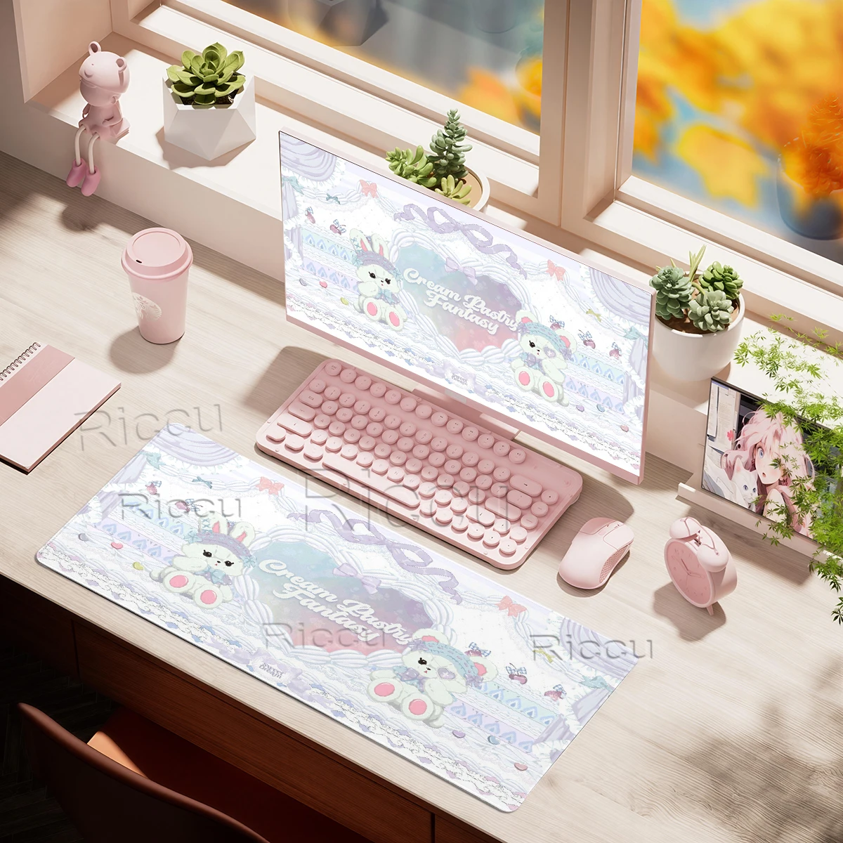 Pretty Bear Gradient Love Cartoon Bunny Large Gaming Mousepads Computer Desk Mat Gamer Stitched Desk Rug PC Accessories Carpets