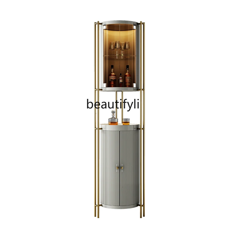 

Display Cabinet Modern Light Luxury Solid Wood Corner Wall Tall Wine Cabinet Glass with Light Dining Room