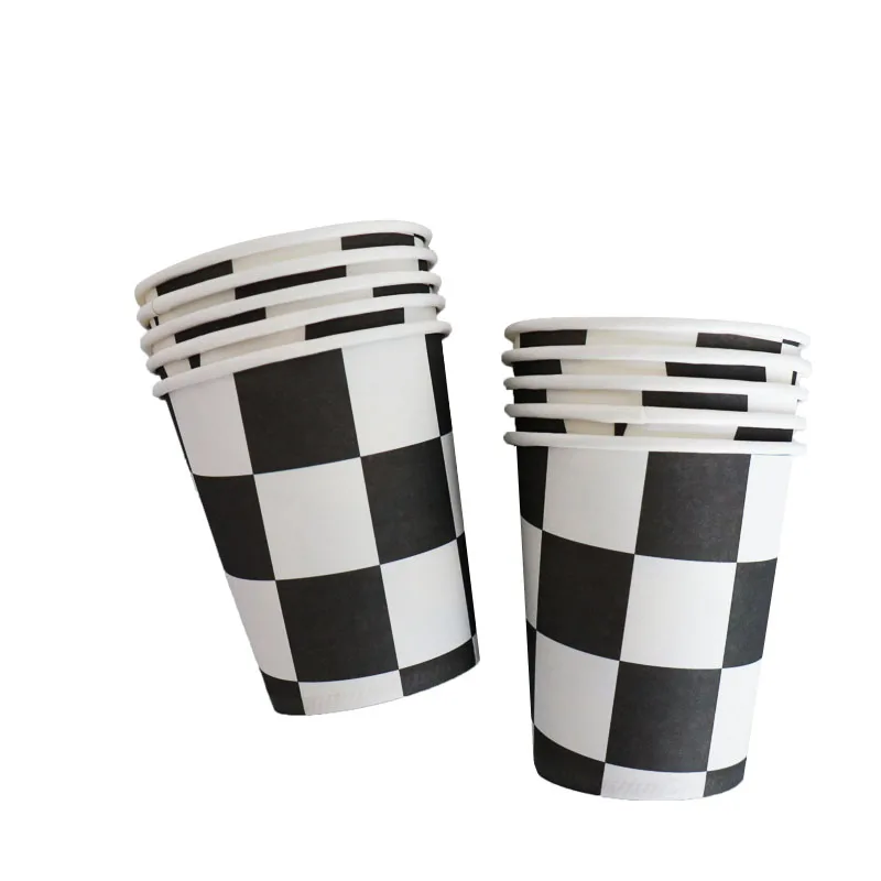 Black and white checkerboard Theme Birthday Party Decorations Disposable Tableware Set Paper Plates Napkins Cups