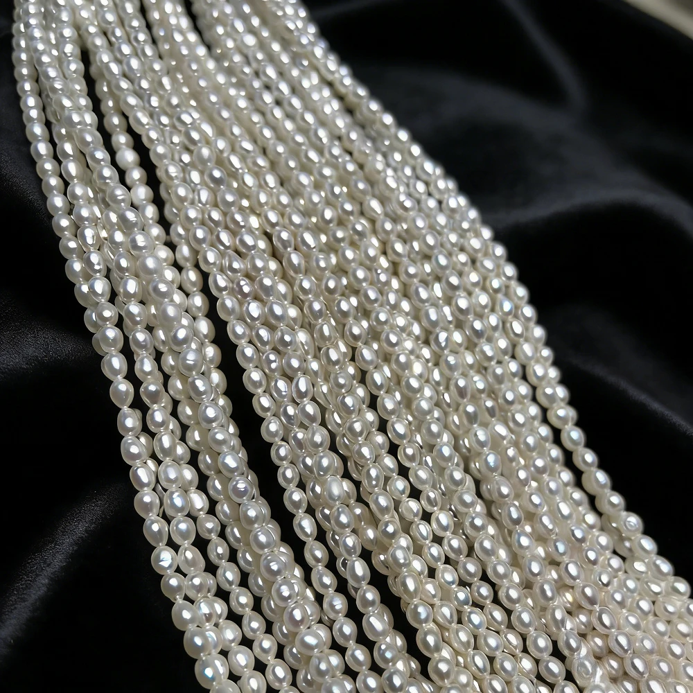 

3-4mm Natural Freshwater Pearl White Luster Rice Spacer Loose Bead for Jewelry MakeDIY Necklace Earring Bracelet Accessory Women