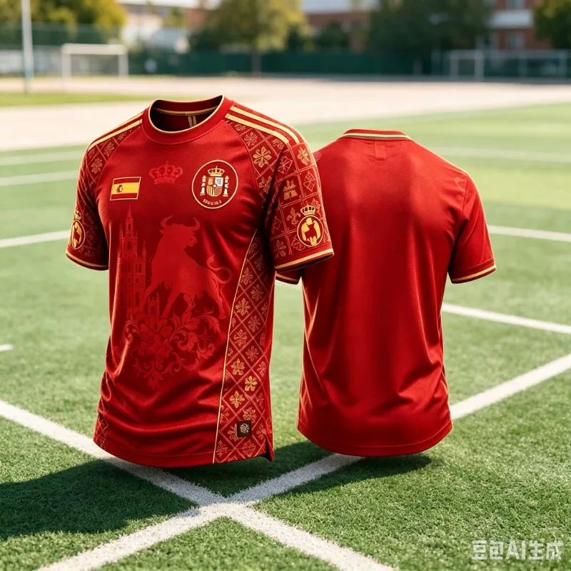 Camiseta de Fútbol de Secado Rápido para Hombre, Roja, con Estampado en Relieve de la Catedral del Toro Dorado de España, Camiseta Deportiva de Manga Corta para Entrenamiento