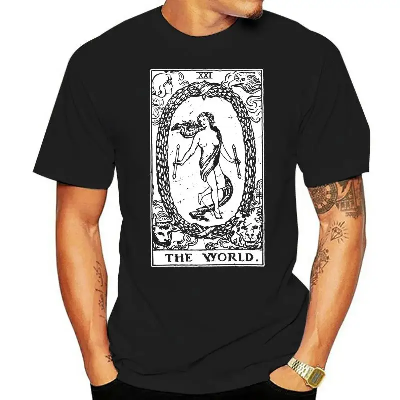 Men The World Tarot Card Major Arcana Fortune Telling Occult T Shirt 2022 Cotton Clothes Casual T-Shirt