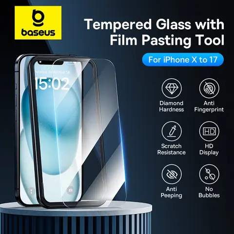 Baseus Tempered Glass for iPhone 17 16 Pro Max Screen Protector for iPhone 15 14 13 12 11 Pro Max Clear Edge Anti-Peeping Film