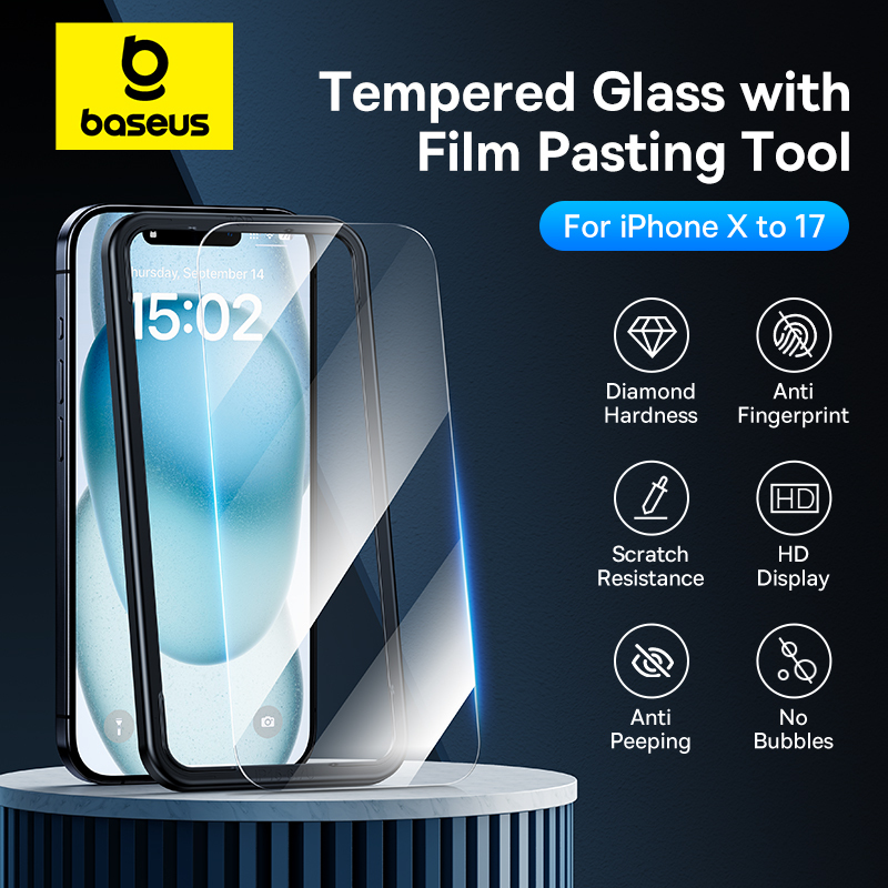  Baseus Tempered Glass for iPhone 17 16 Pro Max Screen Protector for iPhone 15 14 13 12 11 Pro Max Clear Edge Anti-Peeping Film 