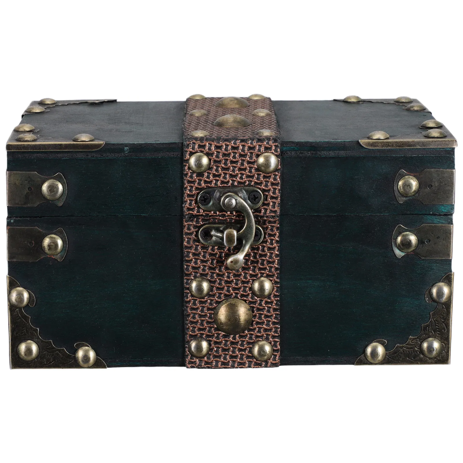 Wooden Vintage Treasure Chest Jewelry Box Decorative Organizer Storage Box Home Decor Dark Green Retro Lockable