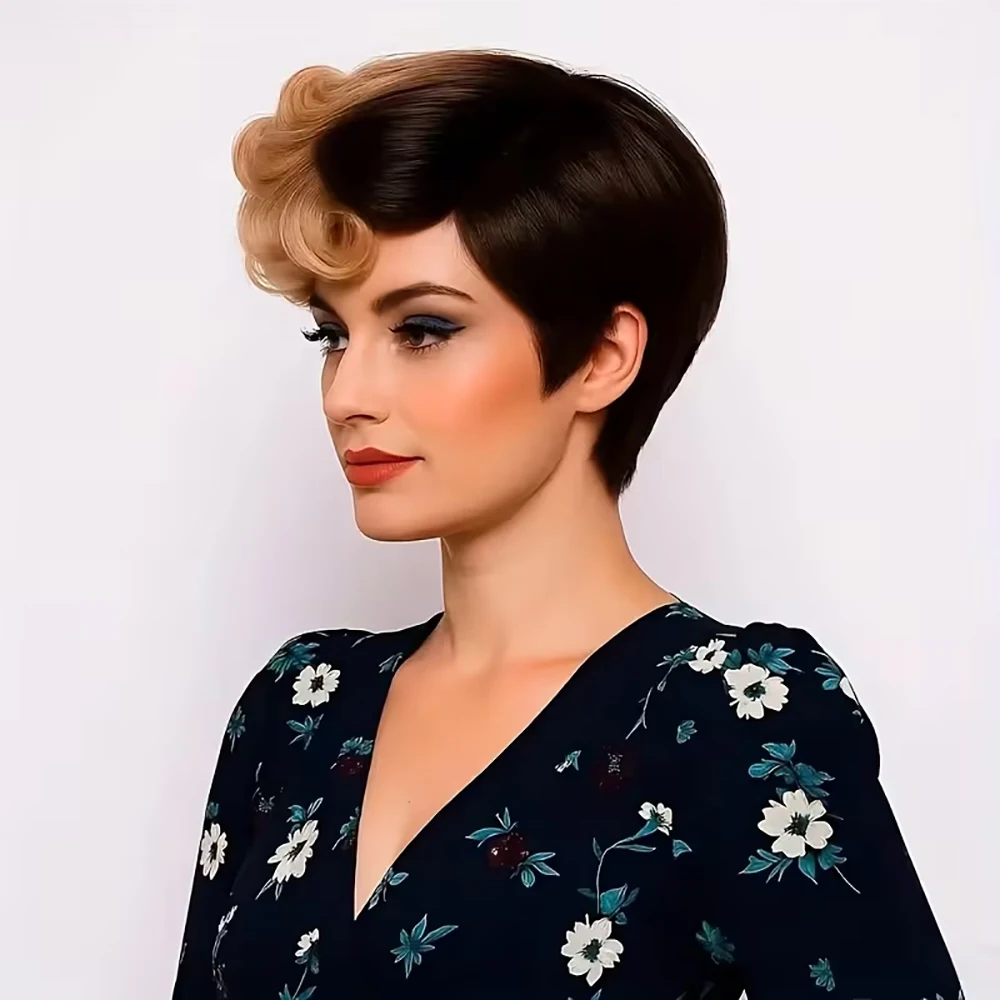 شقراء براون أومبير قصيرة عابث قطع الباروكات شعر الإنسان مجعد الباروكات مع الانفجارات قبل قطعها للنساء الشعر البرازيلي آلة صنع قبعة