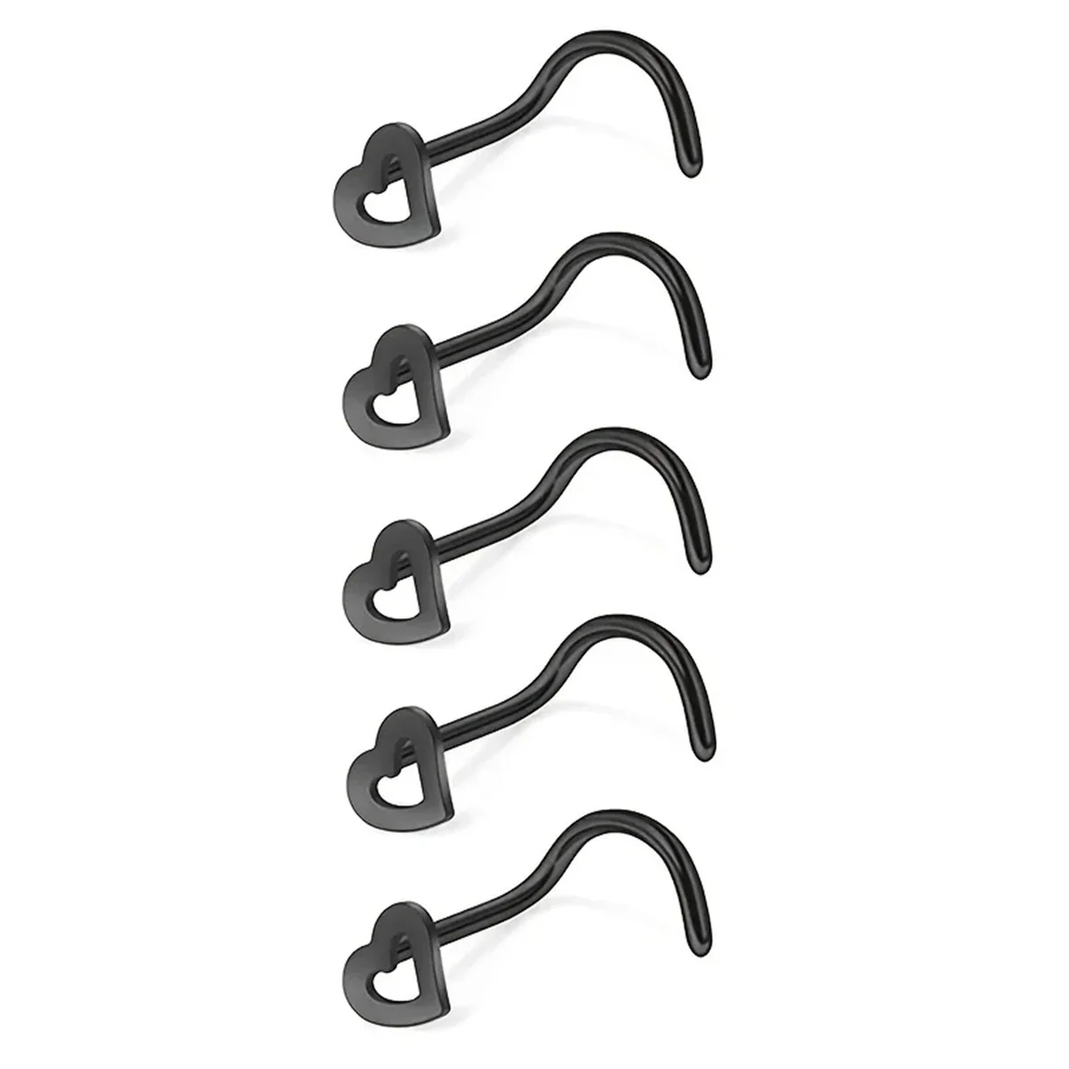 EVISPOL 5 Stück Modische Hohlherz-Form Edelstahl-Nasenstecker für Frauen Nasenpiercing Nasenringe Schraubtyp Körperschmuck – Detail 8