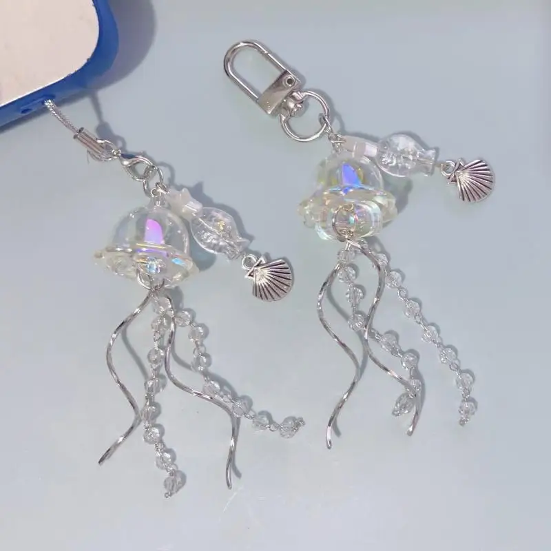 Beaded Phone Lanyard Star Sea Shell Jellyfish Key Chain Y2K Ocean Theme Accessory for Girls and Teens