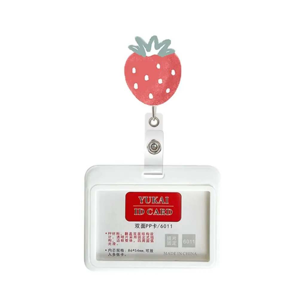 สตรอเบอร์รี่ดอกไม้หด PVC Badge ผู้ถือ Reel นักเรียนชื่อการ์ดหน้าอกกระเป๋าเก็บบัตรคลิปน่ารัก