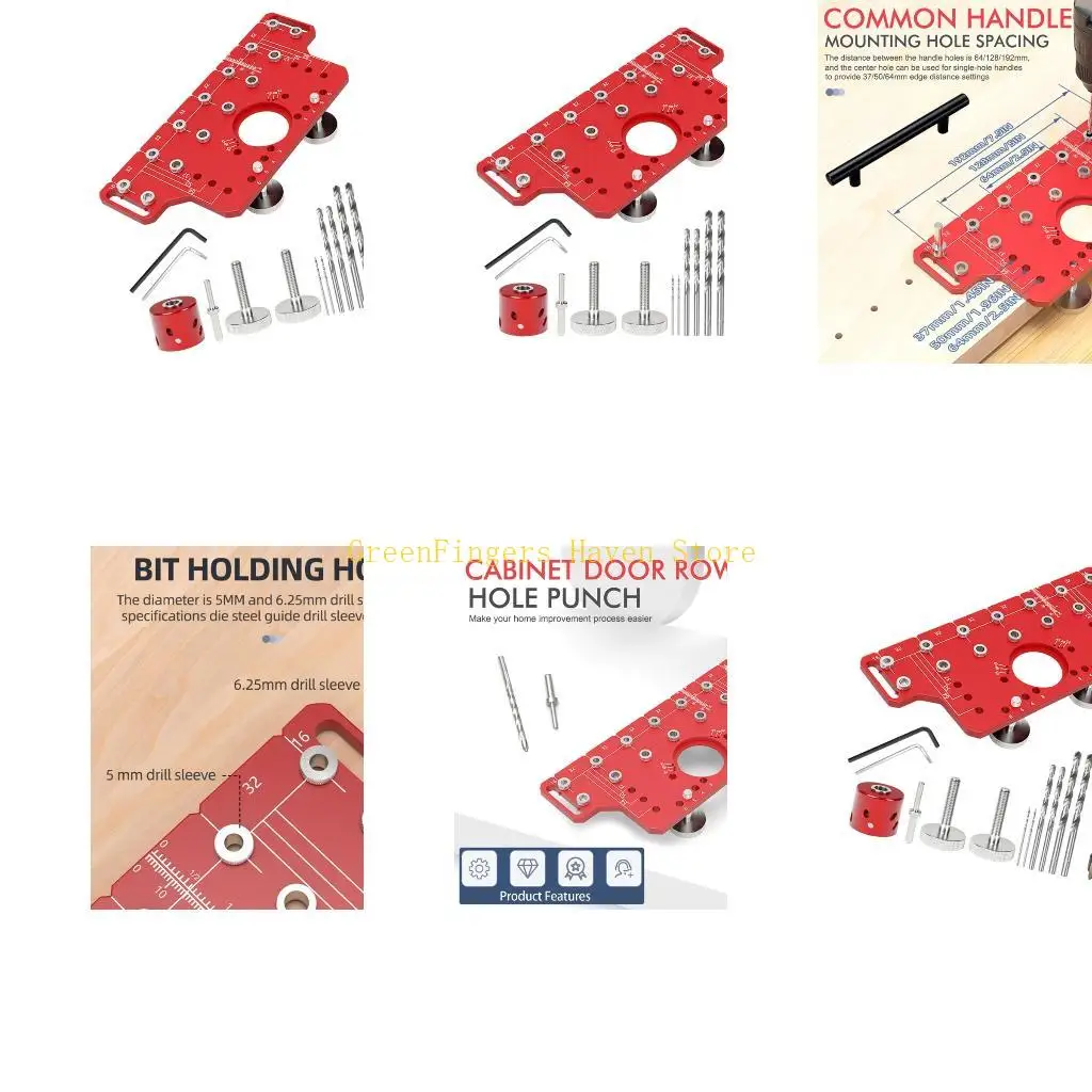 F68D Furniture Assembly Drilling Guide for Cabinet Shelf Pin Layout and 35 mm Cup Boring, 37 mm 50 mm 64 mm Position Layout for