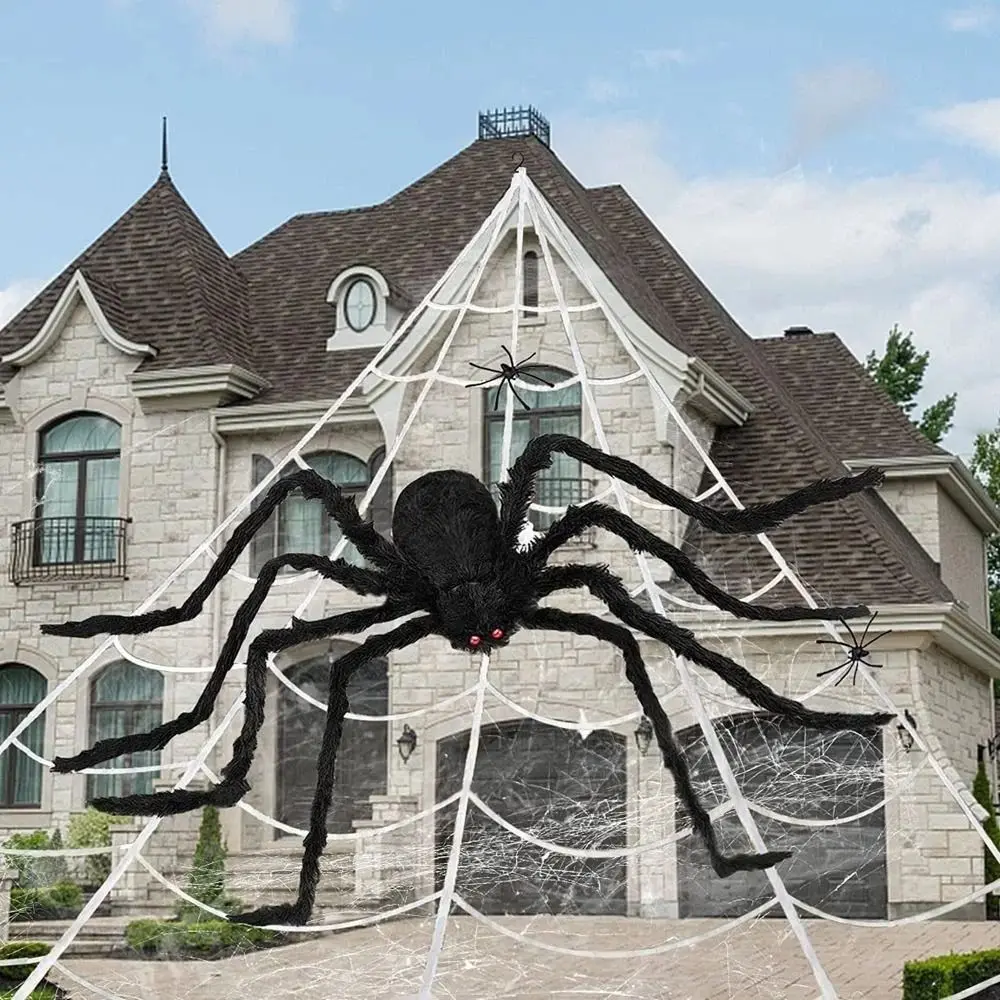 5M/7M Triangolo di Halloween Ragno Extra Large Morbido Simulato Ragnatela Simulazione Elasticità Halloween Horror Prop