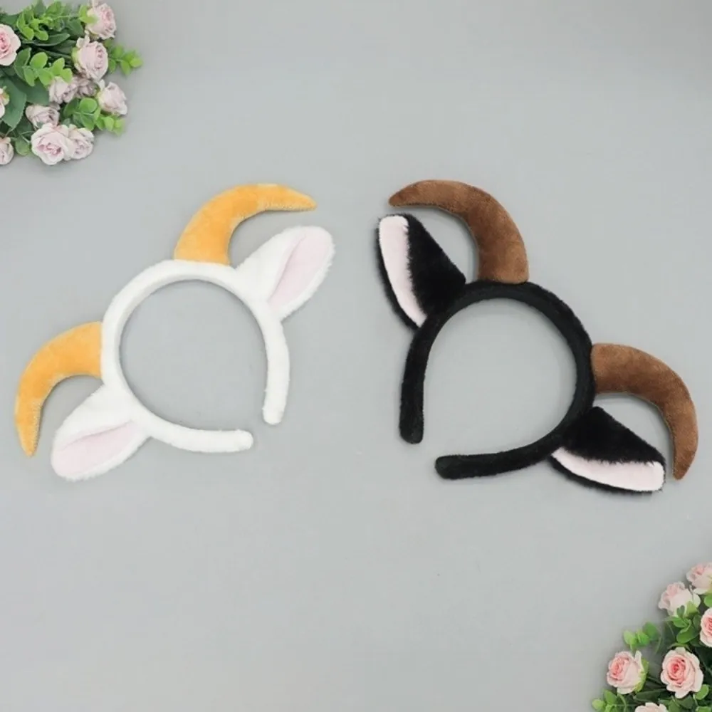 Furry Cute Sheep Horn Hair Band Soft Plush Goat Ears Headband Sweet Creative Lamb Cosplay Tail Goat Year Costume