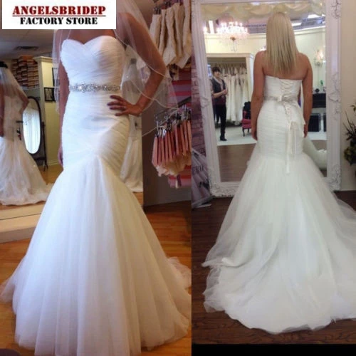 Angelsbridep-vestidos De novia De sirena con escote Corazón, cinturón De cristal, plisado, Vestido De tul escalonado, corsé De corte De cintura Imperio De Noiva