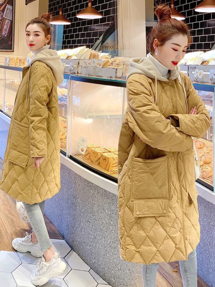 2023 Winter Down Cotton Padded Hooded Parkas Women Mid Length Over The Knee Thick Warm Coat Female Outerwear Snow Wear Jacket