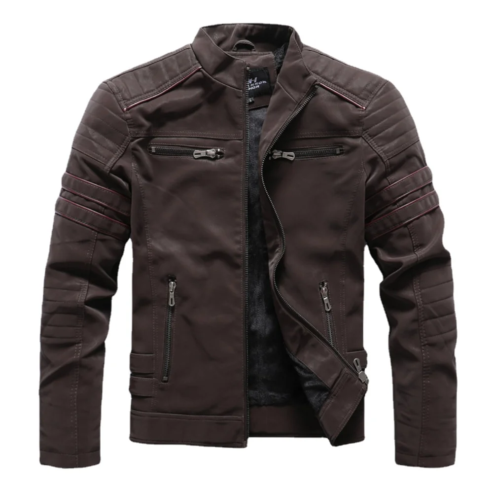 

Winter Motorcycle PU Leather Jacket Men Vintage Fleece Warm Multi-pocket Leather Coat Male Zipper Autumn Outwear Jackets