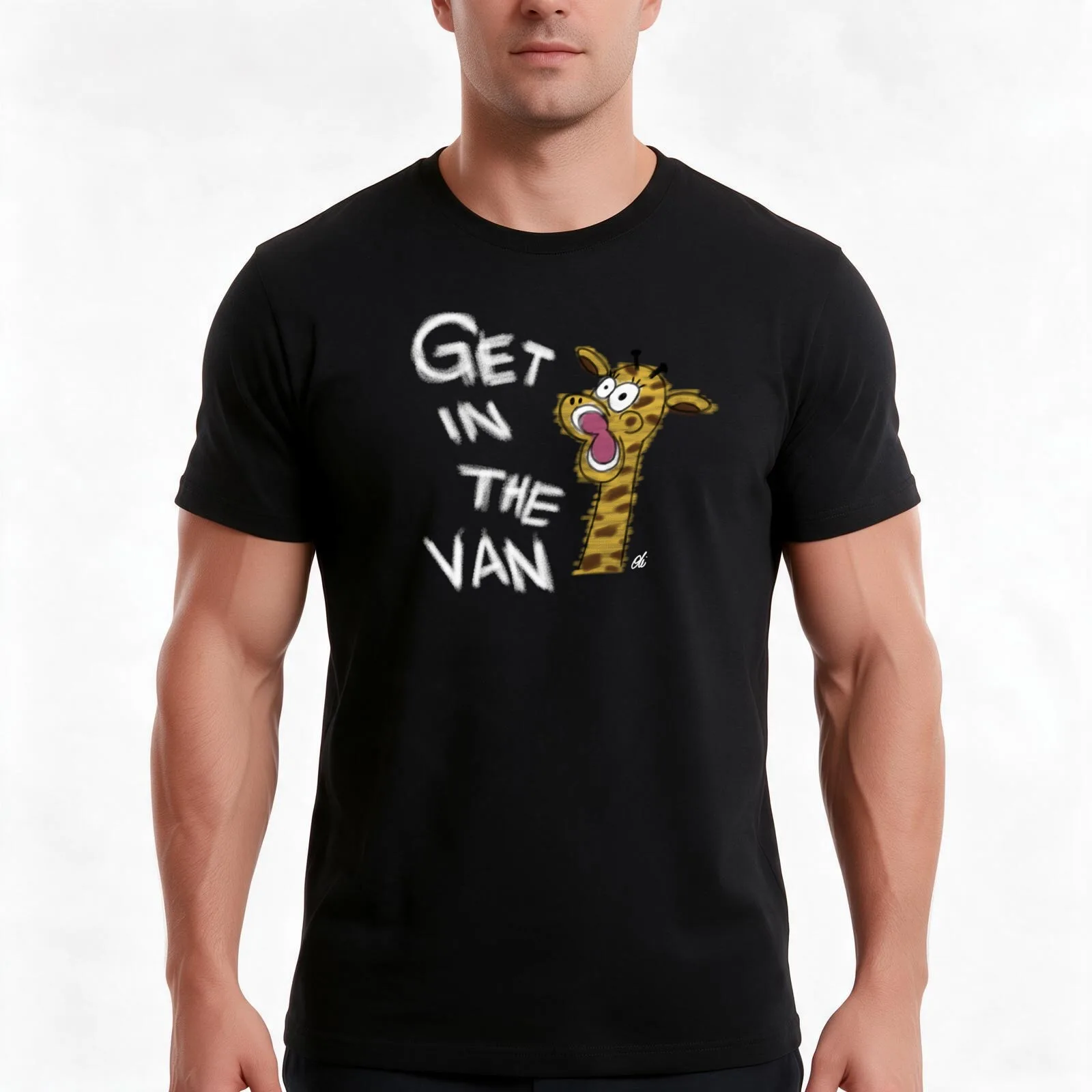 Harold - get in the van white text T-Shirt, Summer Casual Cotton Tee, Oversized Streetwear Tops, Vintage Graphic Print