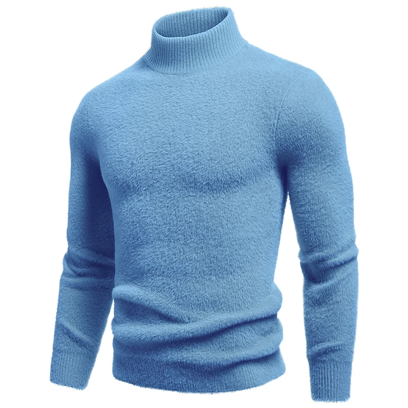 New Autumn Winter Men\'s Mock Neck Knit Pullovers Fashion Solid Slim Fit Knitted Sweater Men Casual Warm Pullover Knitwear Man