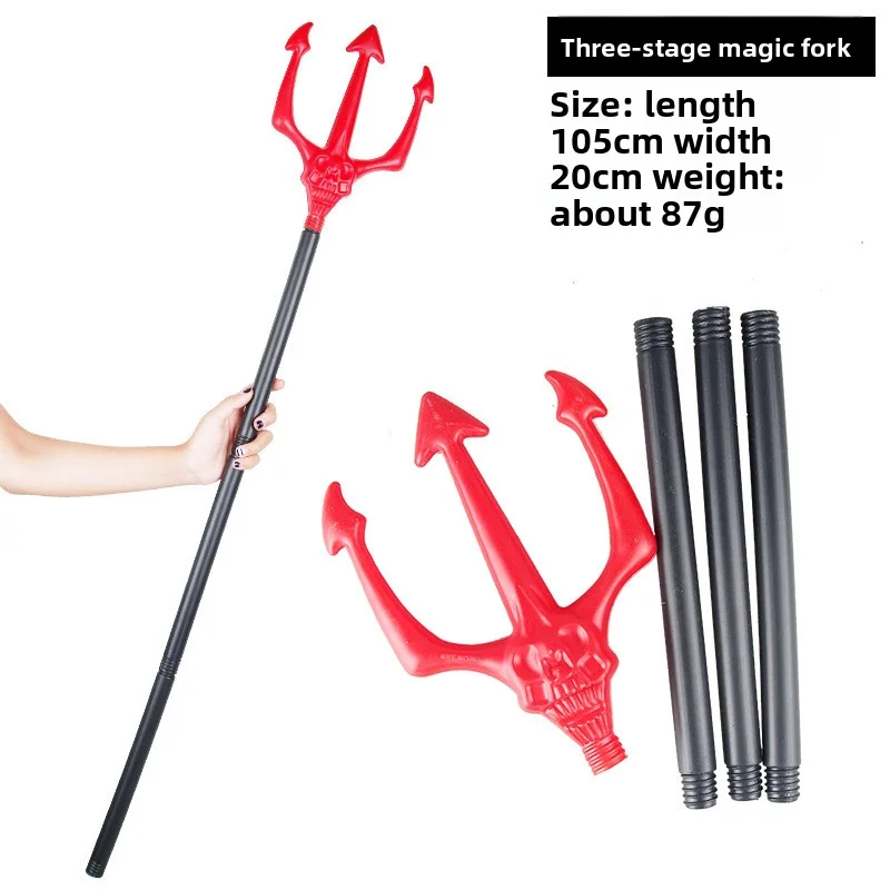 Halloween Prop Death Scythe Simulation Tool Double-Sided Axe Skull Triple Fork Masquerade Performance Cosplay Accessory