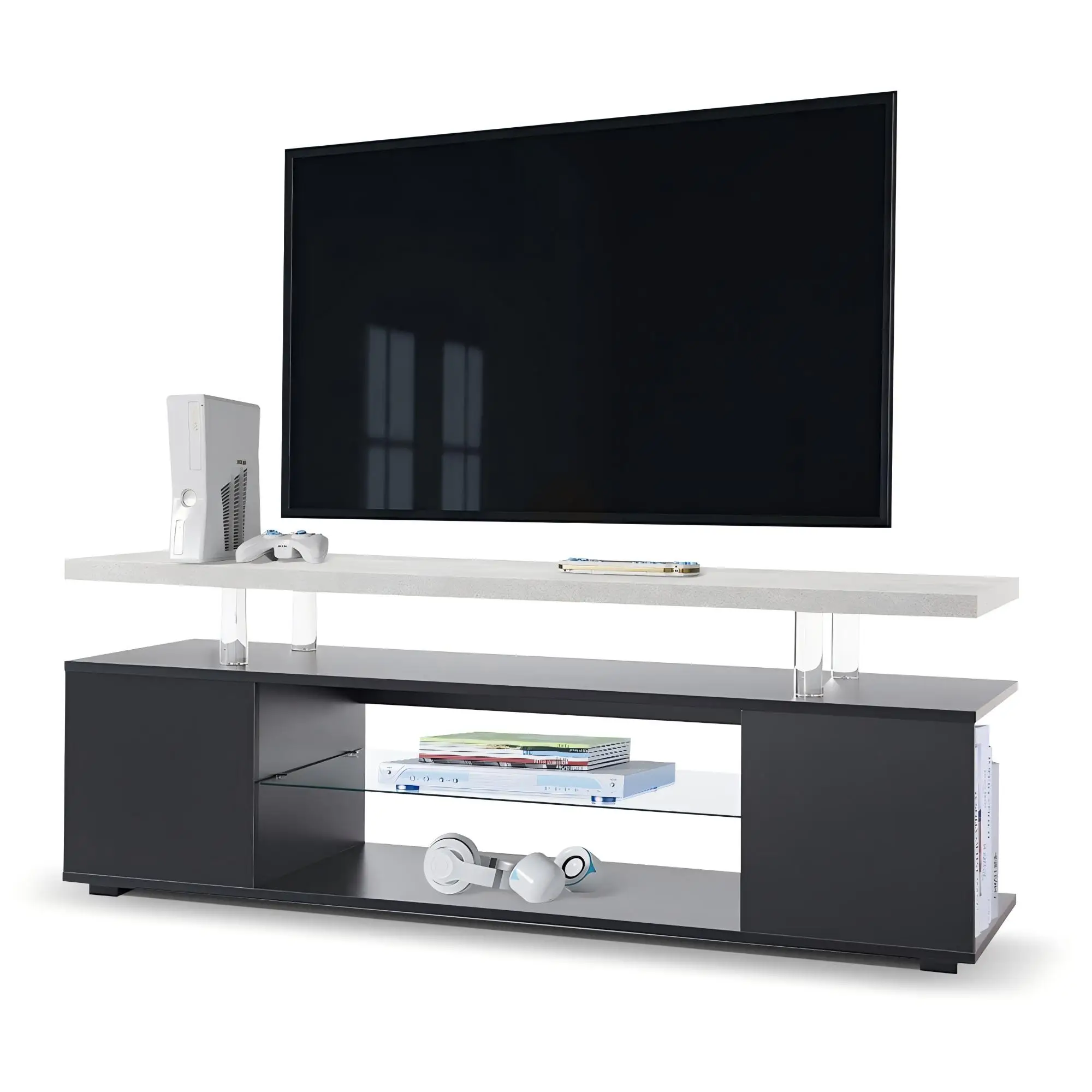 TV Stand for 60 Inch TV LED Gaming Entertainment Center Media Storage Console Table with Large Side Cabinet for Living Room( Bla