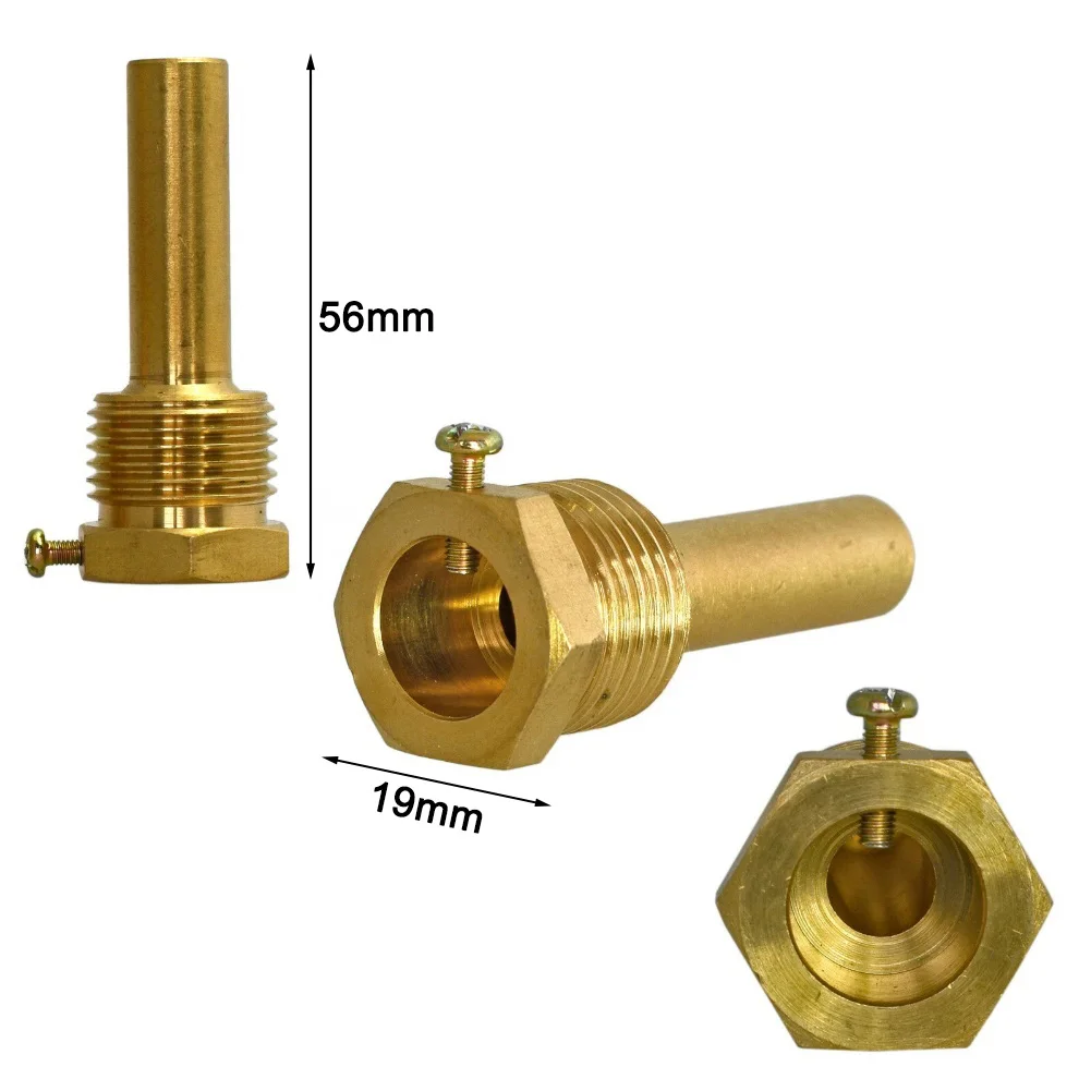 1/2 Inch 56mm Temperature Sensor Protective Pipe Water Storage Boiler Temperature Sensor Measuring Tube Sleeve Brass