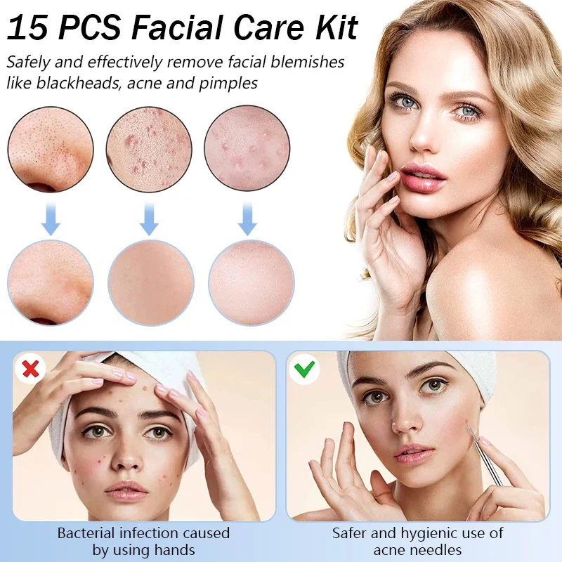 Pince à épiler Ultra-fine, extracteur de points noirs, extracteur de points noirs, aiguille d'acné, nettoyeur de peau du visage, 6/8/11 pièces