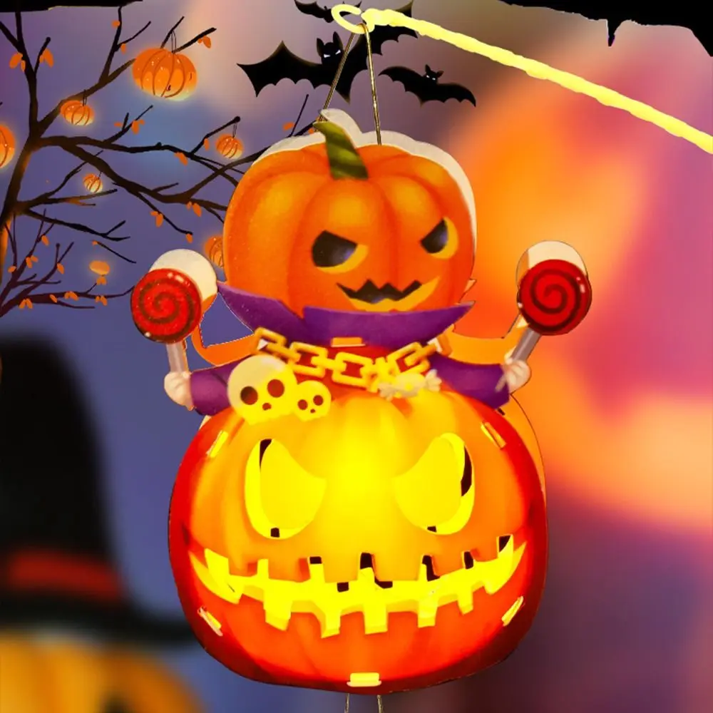Happy Halloween Day Halloween Lantern DIY Materials With LED Light Handmade Halloween Pumpkin Lantern Luminous Glowing