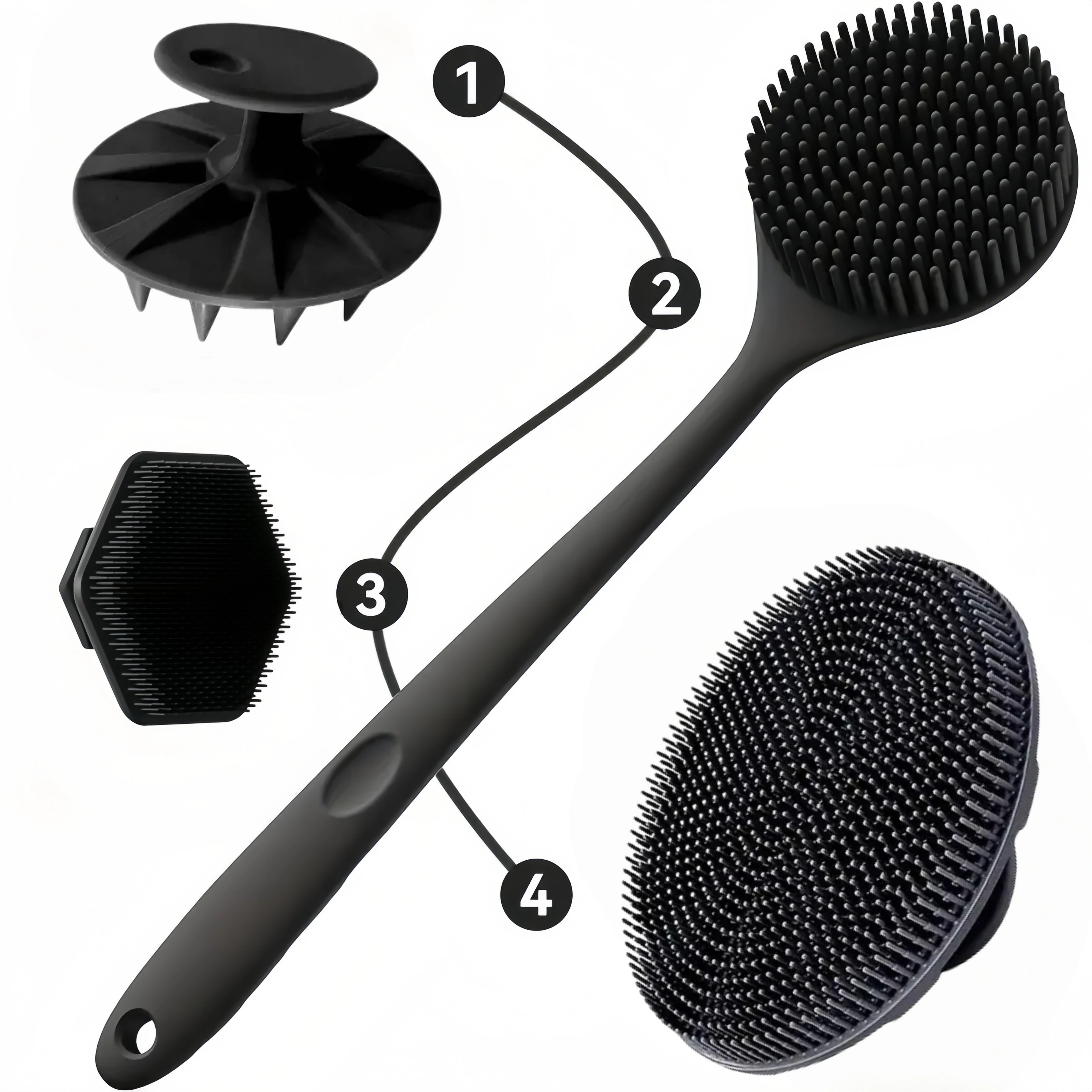

Silicone Black Bath Brush 4-Piece Set