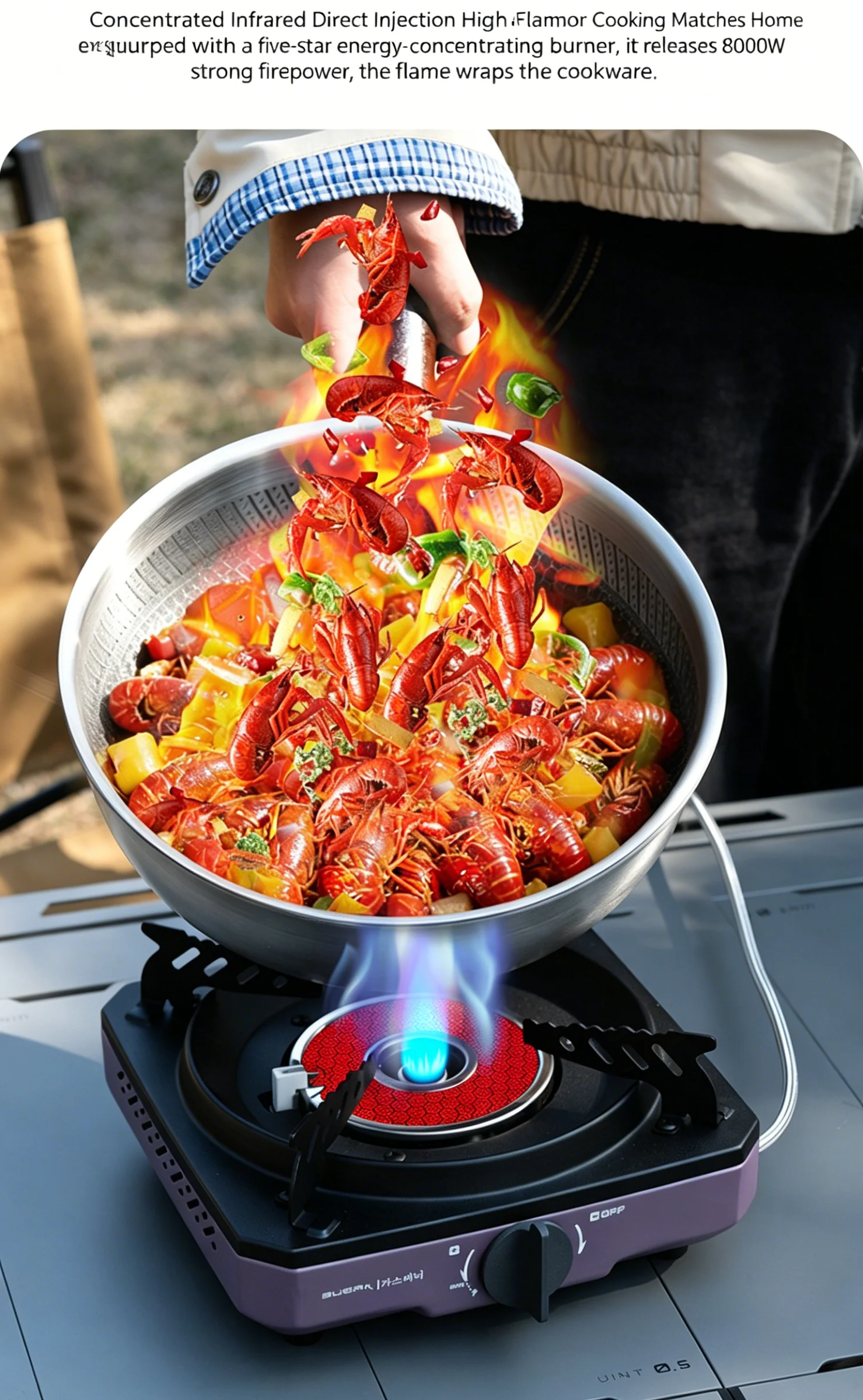 8000W Infrared Gas Stove Portable Split Burner Windproof Camping Cooker Steel Body Tea Boiling Outdoor Cooking Equipment