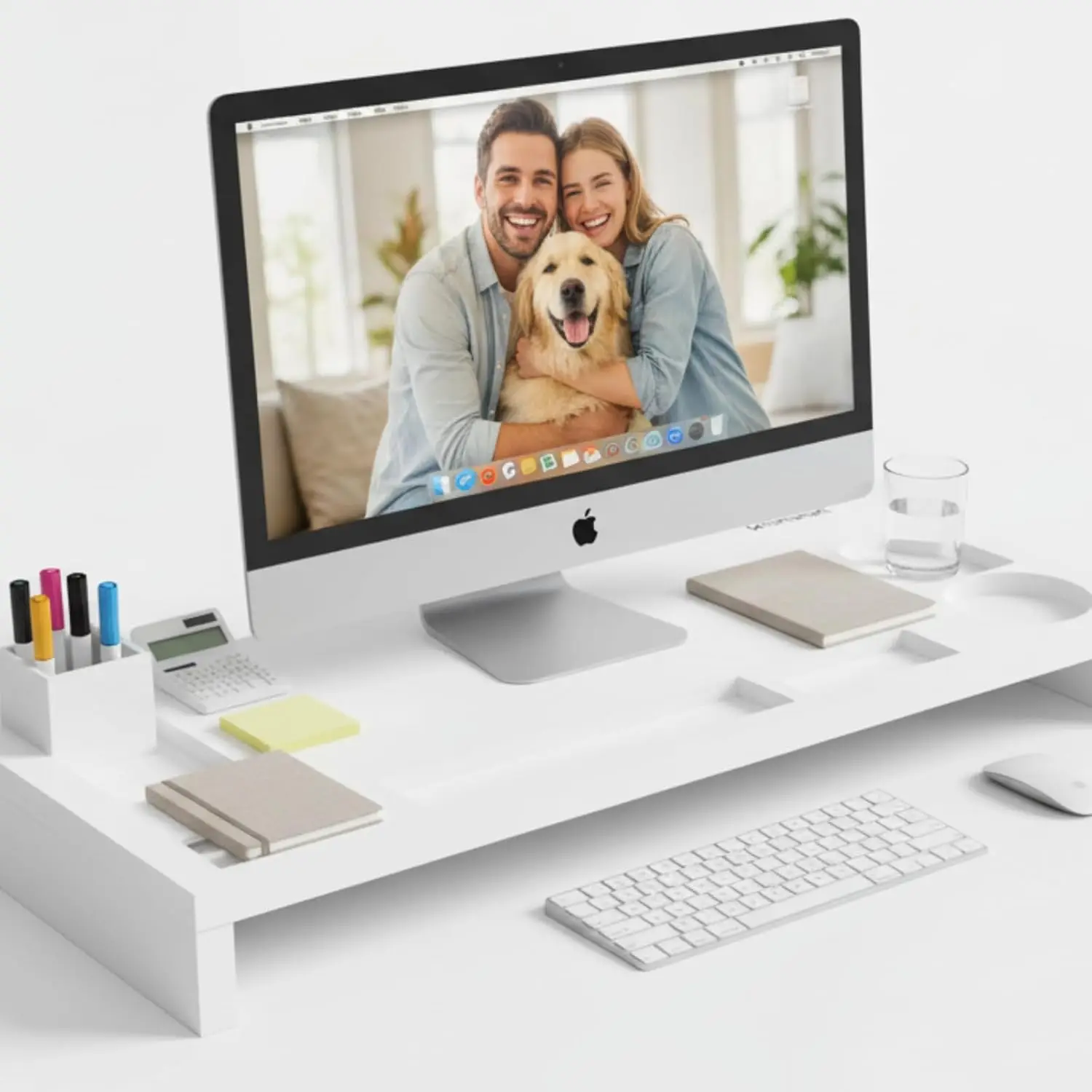 Bamboo Computer Monitor Stand for Desk, Multi-Purpose Desktop Organizer with Under-Shelf Storage and Laptop Stand